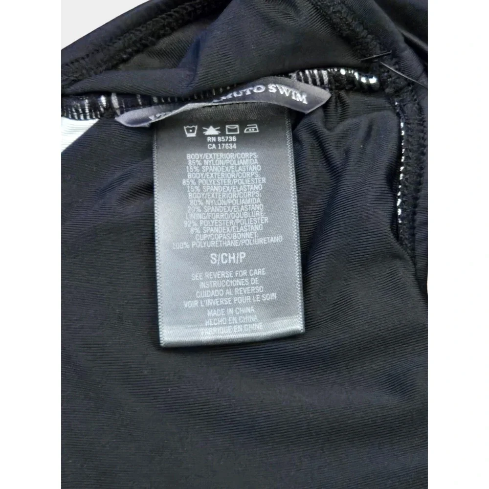 Vince Camuto Bandeau Bikini Top Black Metallic Gold Stripe S Retro Beach NWT - Picture 7 of 7